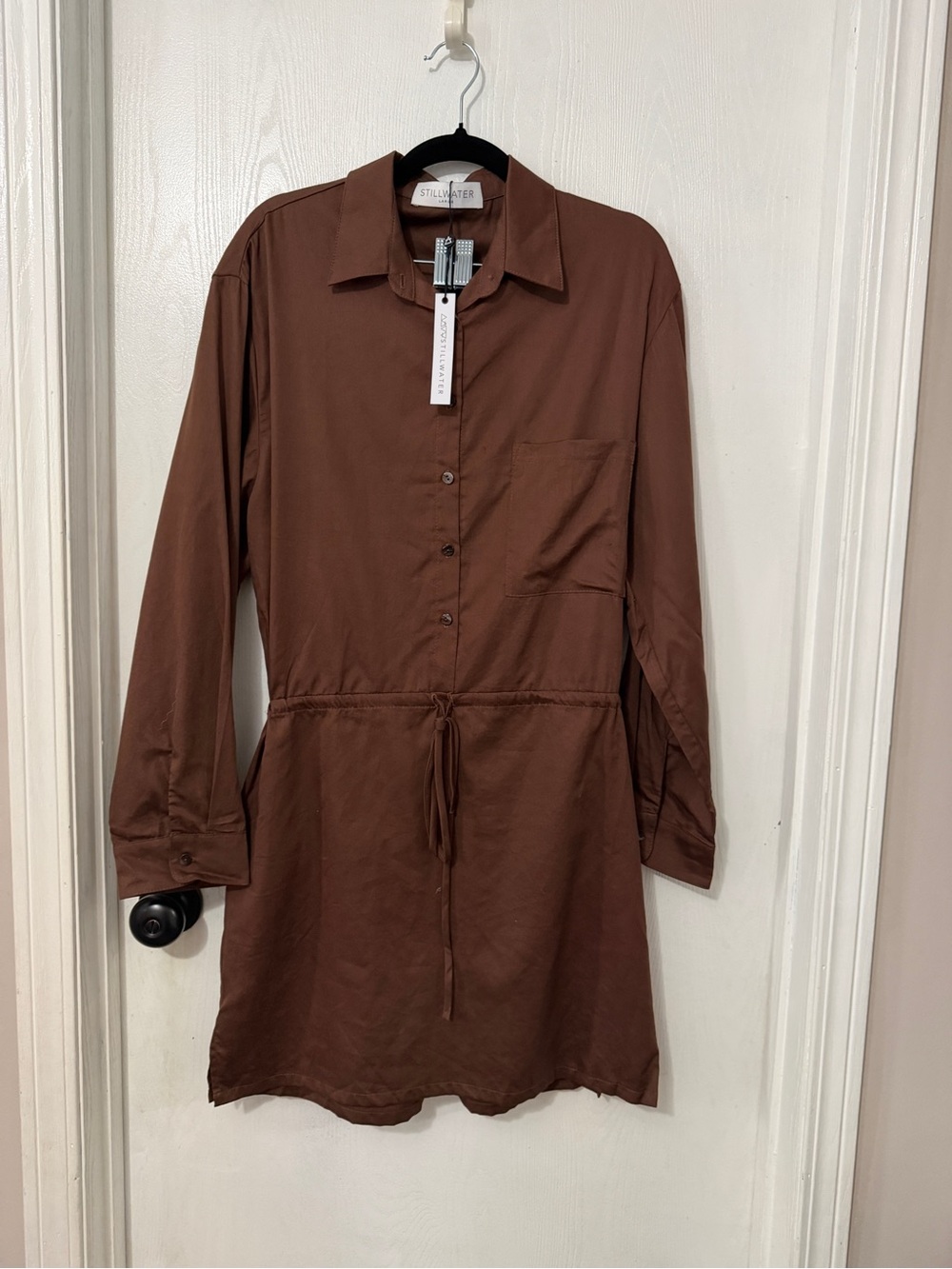 Stillwater lightweight Brown Long Sleeve Tie-Waist Shirt Dress